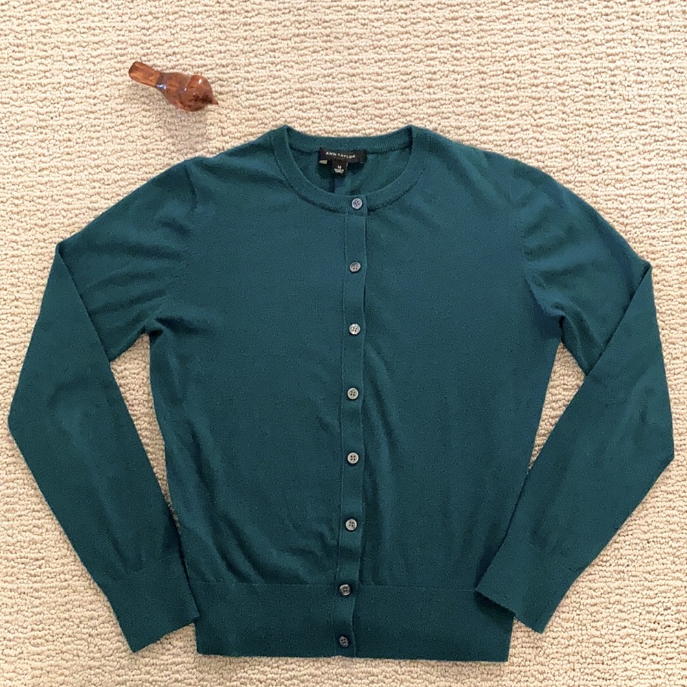 Teal Ann Taylor Button-down Cardigan